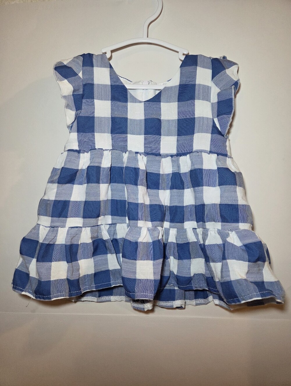 Little Mia Bella Blue & White Check Cotton Tiered Dress for Baby Girl 6-9m